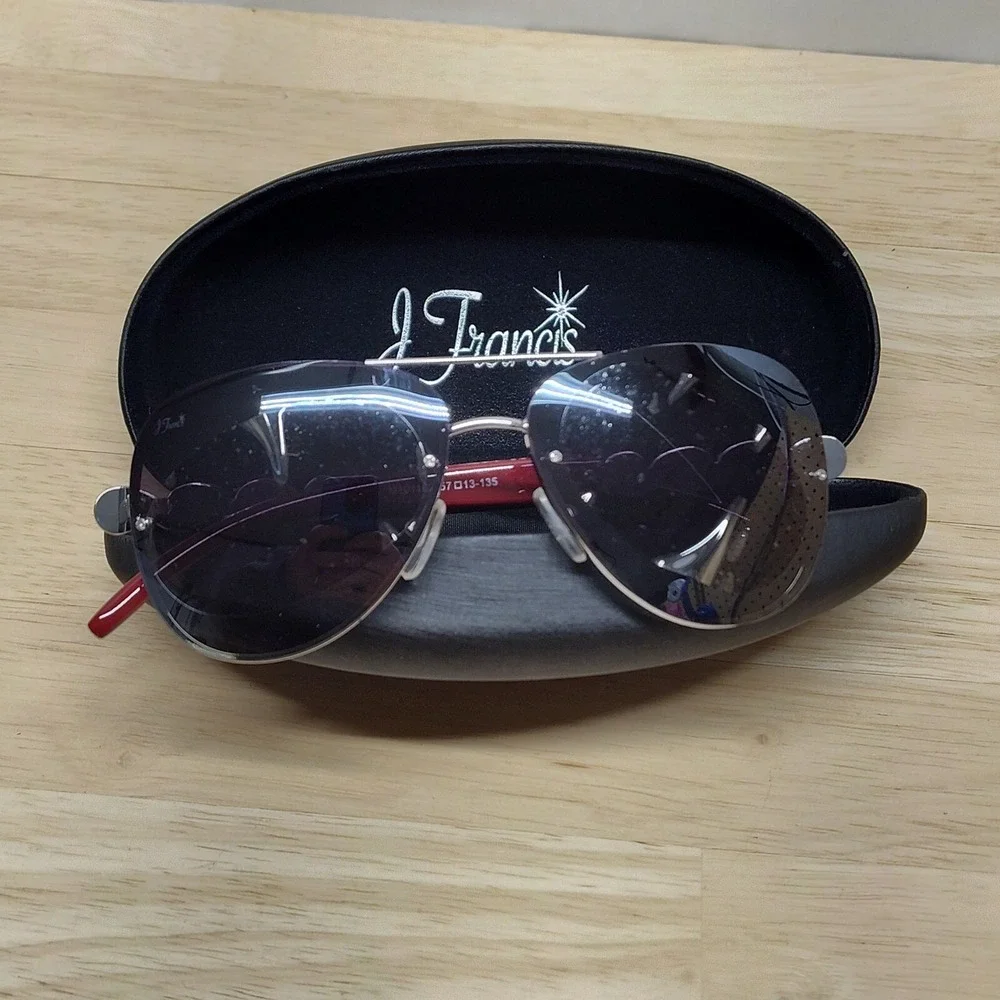 J Francis Sunglasses aviator red pearl arms fashion faux accessory 13-135